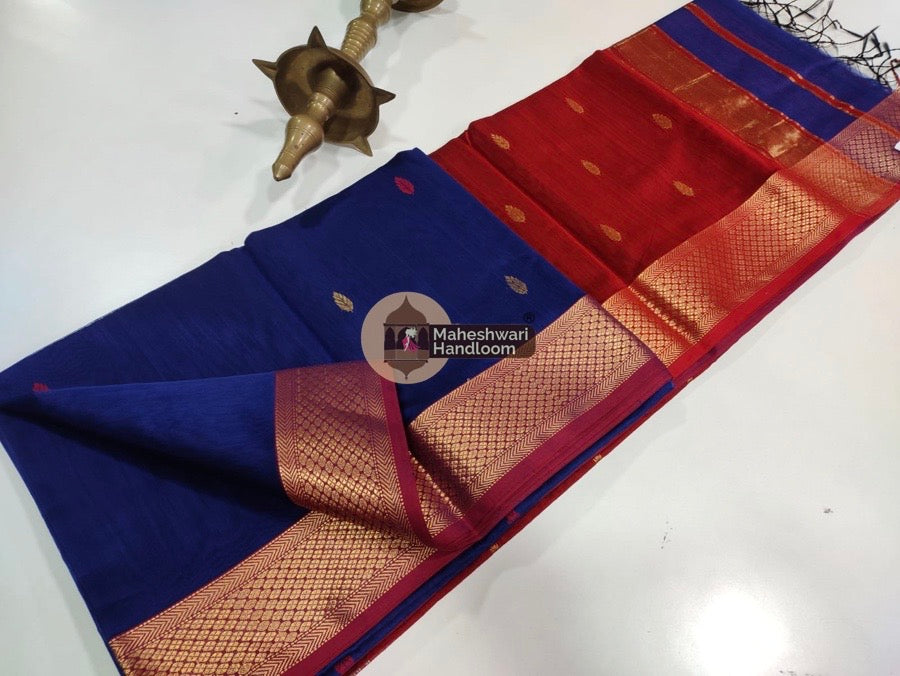 Maheshwari Blue Zari Butti Saree 