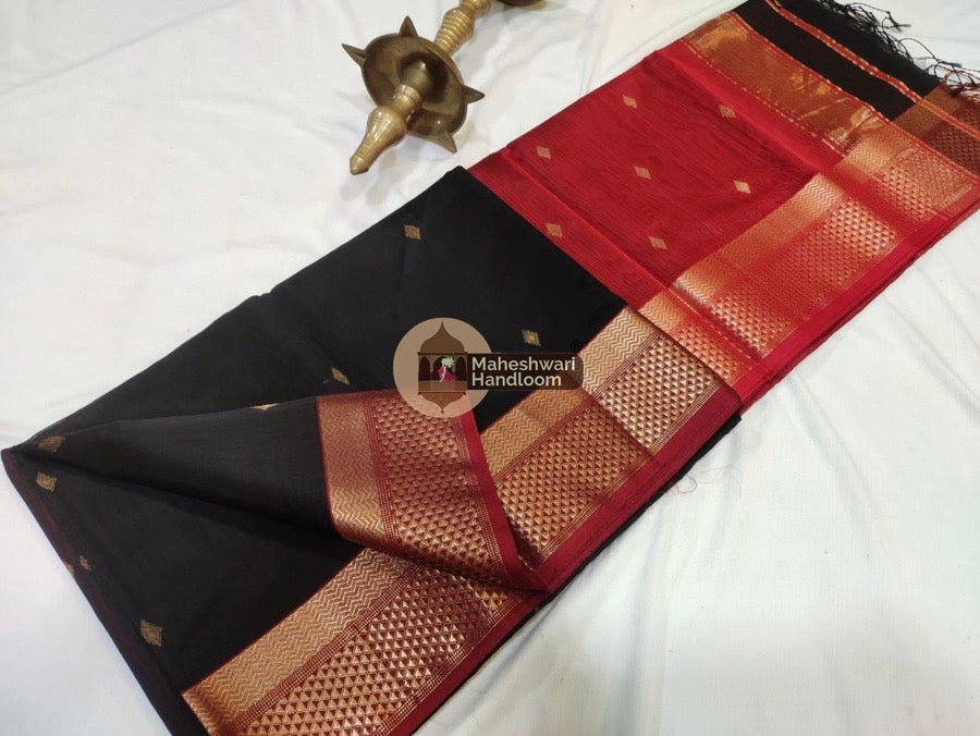 Maheshwari Black Zari Butti Saree