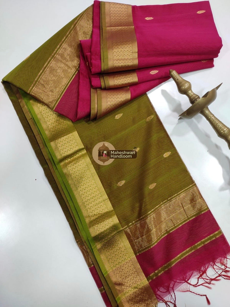 Maheshwari Pink Zari Butti Saree 