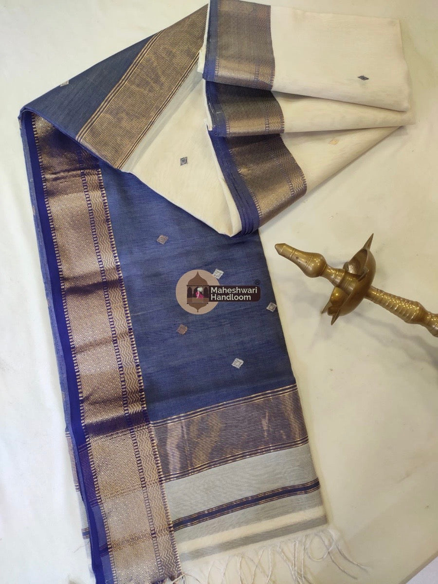 Maheshwari White Zari Butti Saree