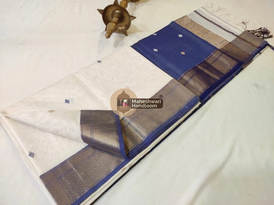Maheshwari White Zari Butti Saree