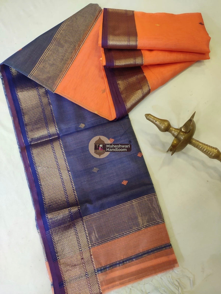 Maheshwari Orange Zari Butti Saree 