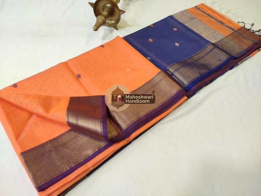 Maheshwari Orange Zari Butti Saree 