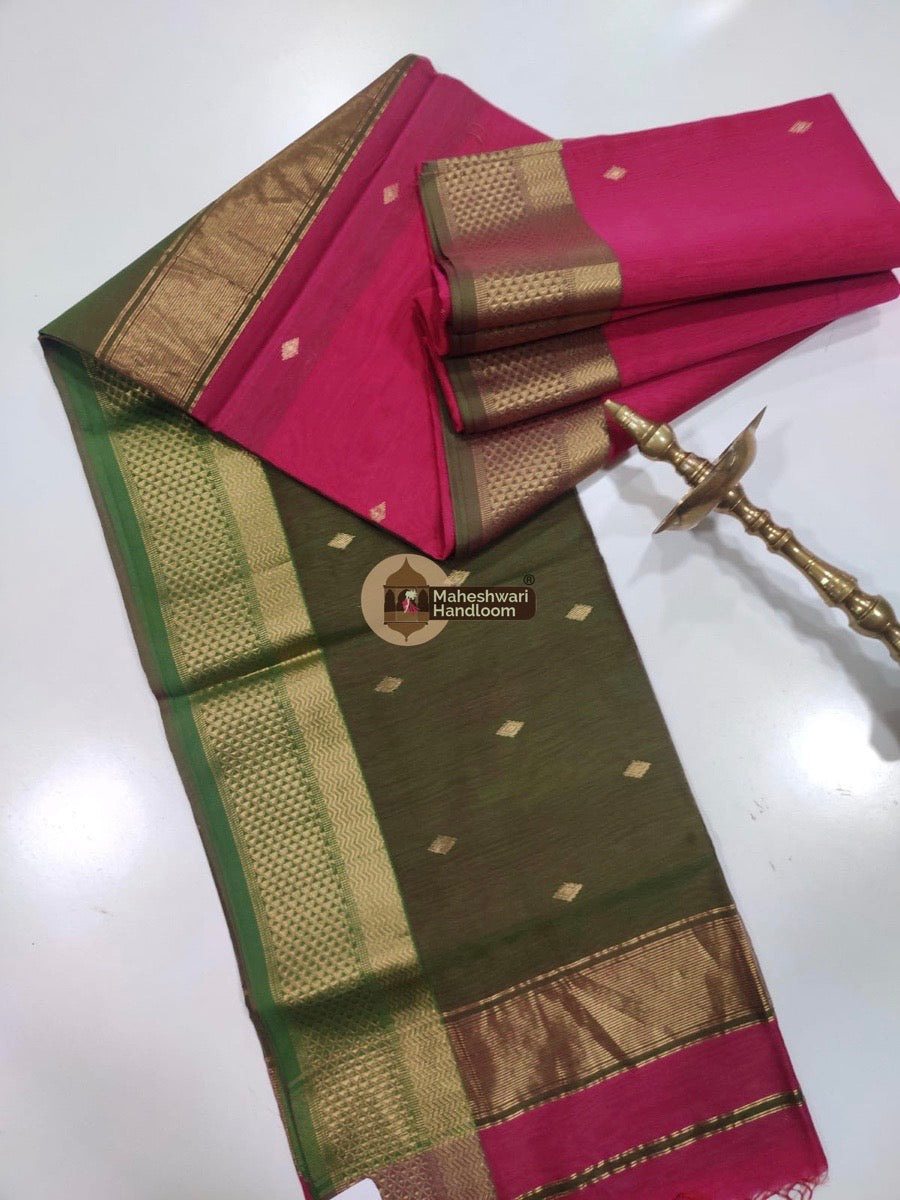 Maheshwari Pink Zari Butti Saree