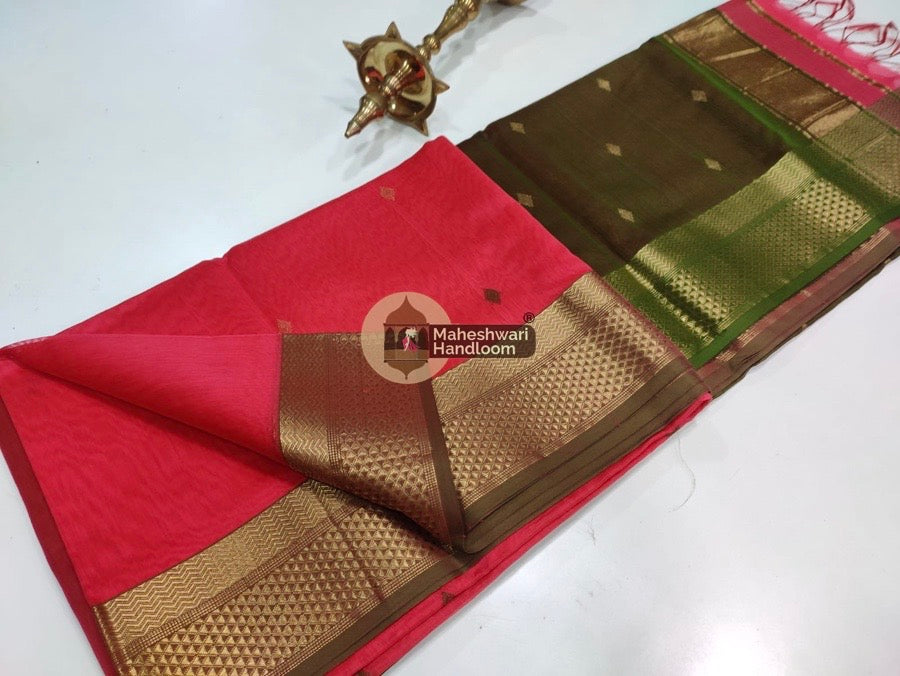 Maheshwari Pink Zari Butti Saree 