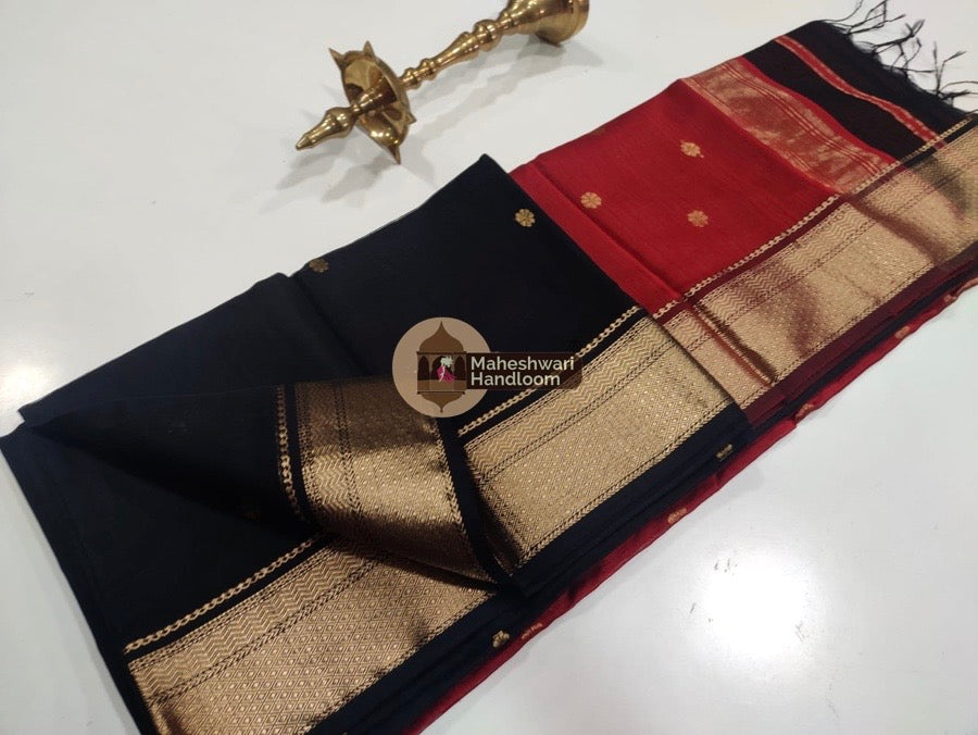 Maheshwari Black Zari Butti Saree