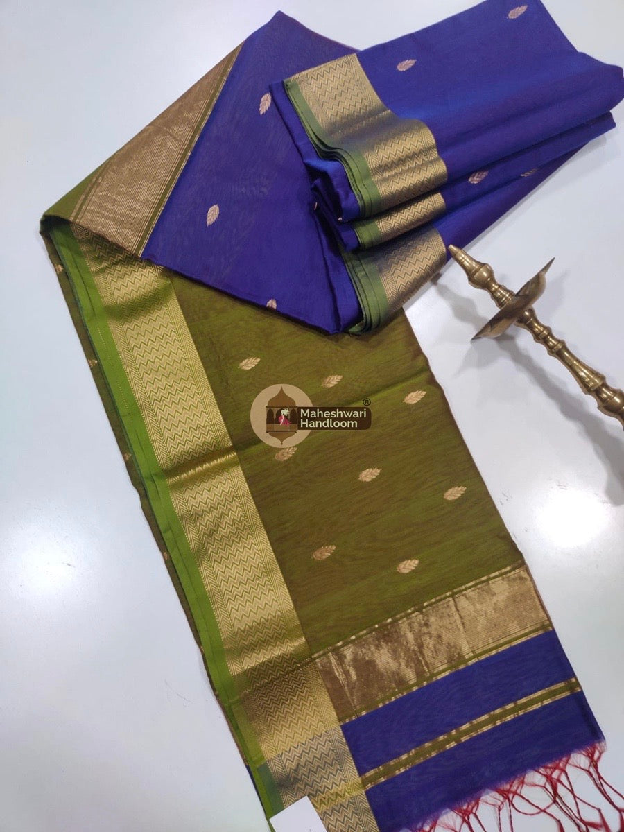 Maheshwari Morpankhi Blue Zari Butti Saree