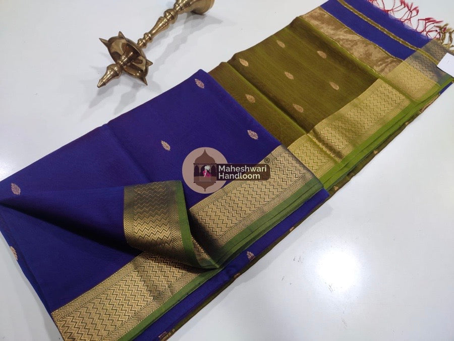 Maheshwari Morpankhi Blue Zari Butti Saree
