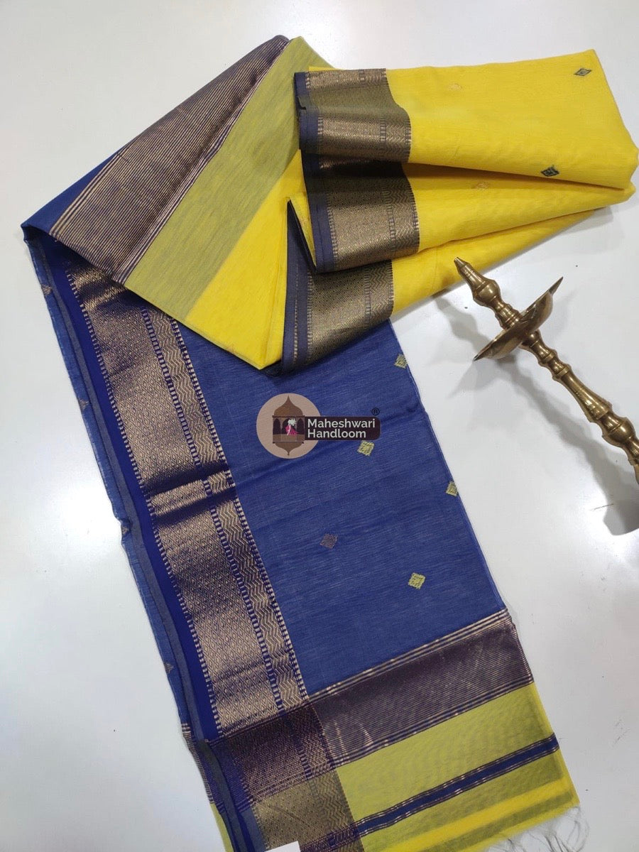 Maheshwari Lemon Yellow Zari Butti Saree