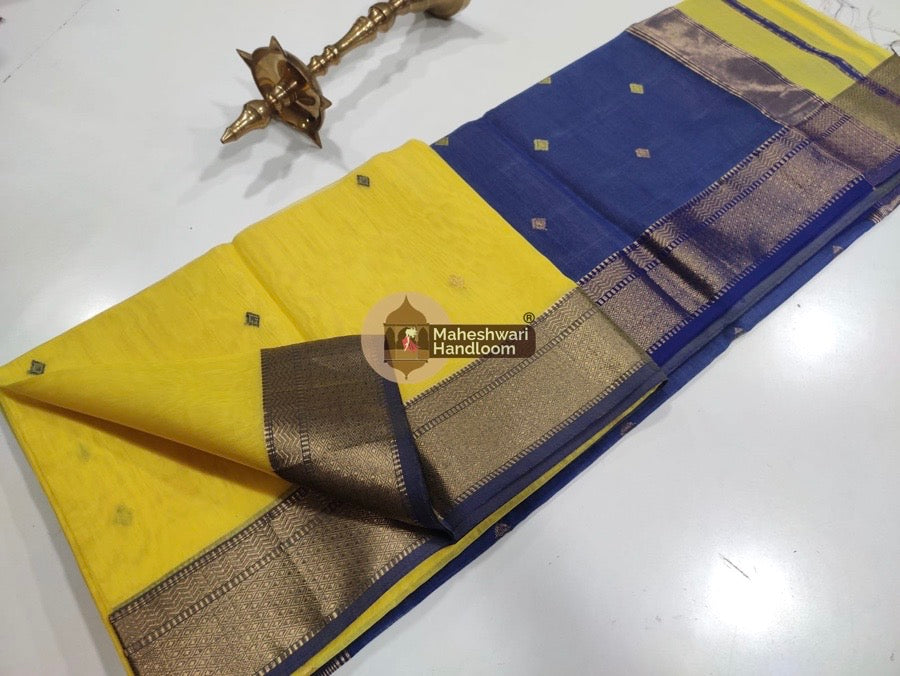 Maheshwari Lemon Yellow Zari Butti Saree