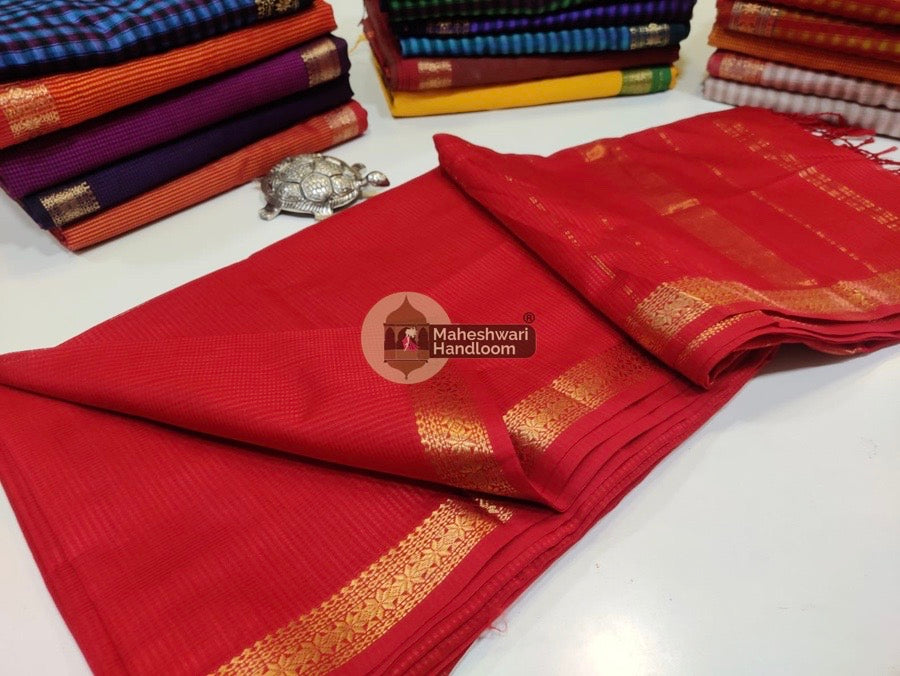 Maheshwari Red Garbha Reshmi 75% Mulbury Silk Saree 07
