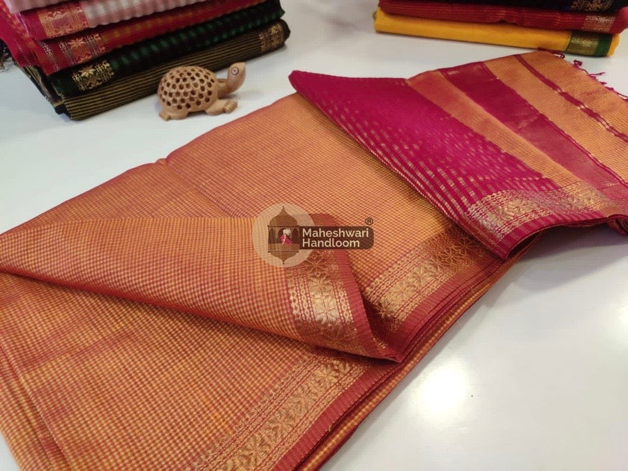 Maheshwari Mustard Yellow Garbha Reshmi 75% Mulbury Silk Saree 03
