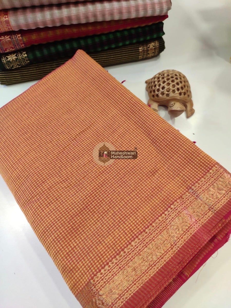Maheshwari Mustard Yellow Garbha Reshmi 75% Mulbury Silk Saree 03