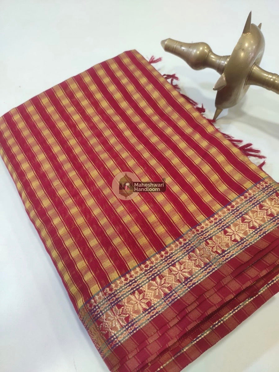 Maheshwari Red Garbha Reshmi 75% Mulbury Silk Saree 05