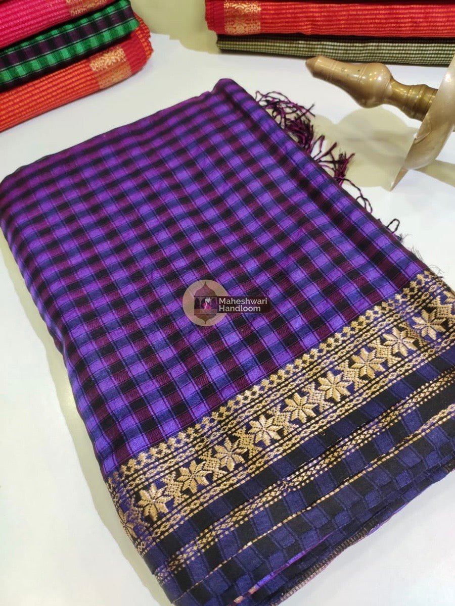 Maheshwari Purple Garbha Reshmi 75% Mulbury Silk Saree 02