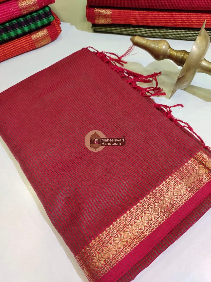 Maheshwari Red-Green Garbha Reshmi 75% Mulbury Silk Saree 08