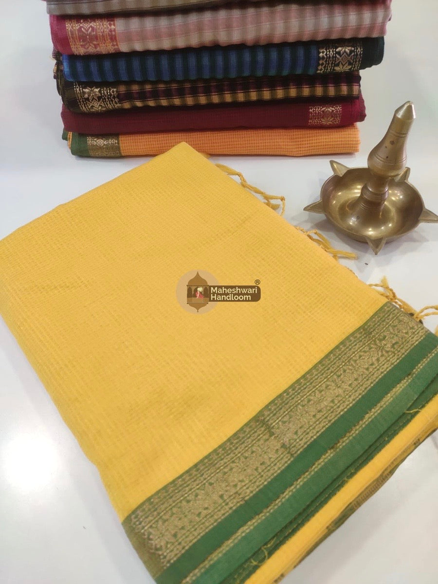 Maheshwari Yellow Garbha Reshmi 75% Mulbury Silk Saree 010
