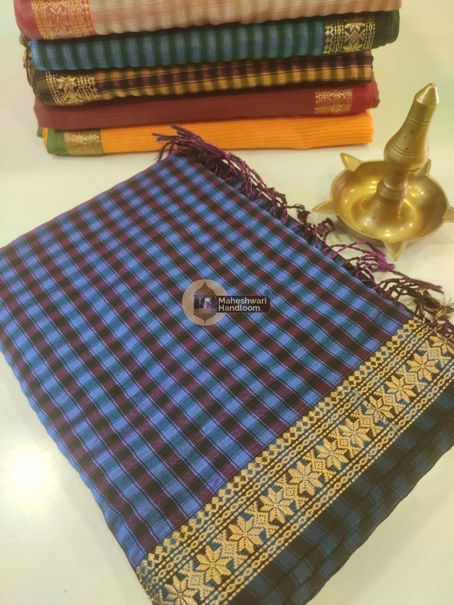 Maheshwari Blue Garbha Reshmi 75% Mulbury Silk Saree 011