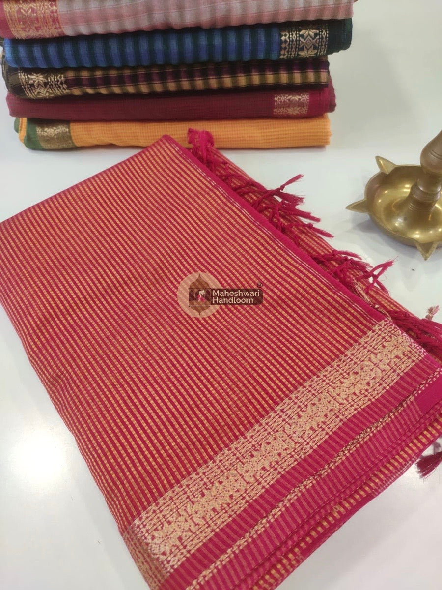 Maheshwari Yellow-Magenta Garbha Reshmi 75% Mulbury Silk Saree 012