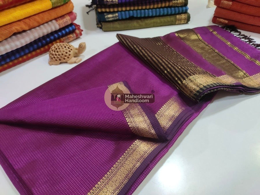 Maheshwari Purple Garbha Reshmi 75% Mulbury Silk Saree 013