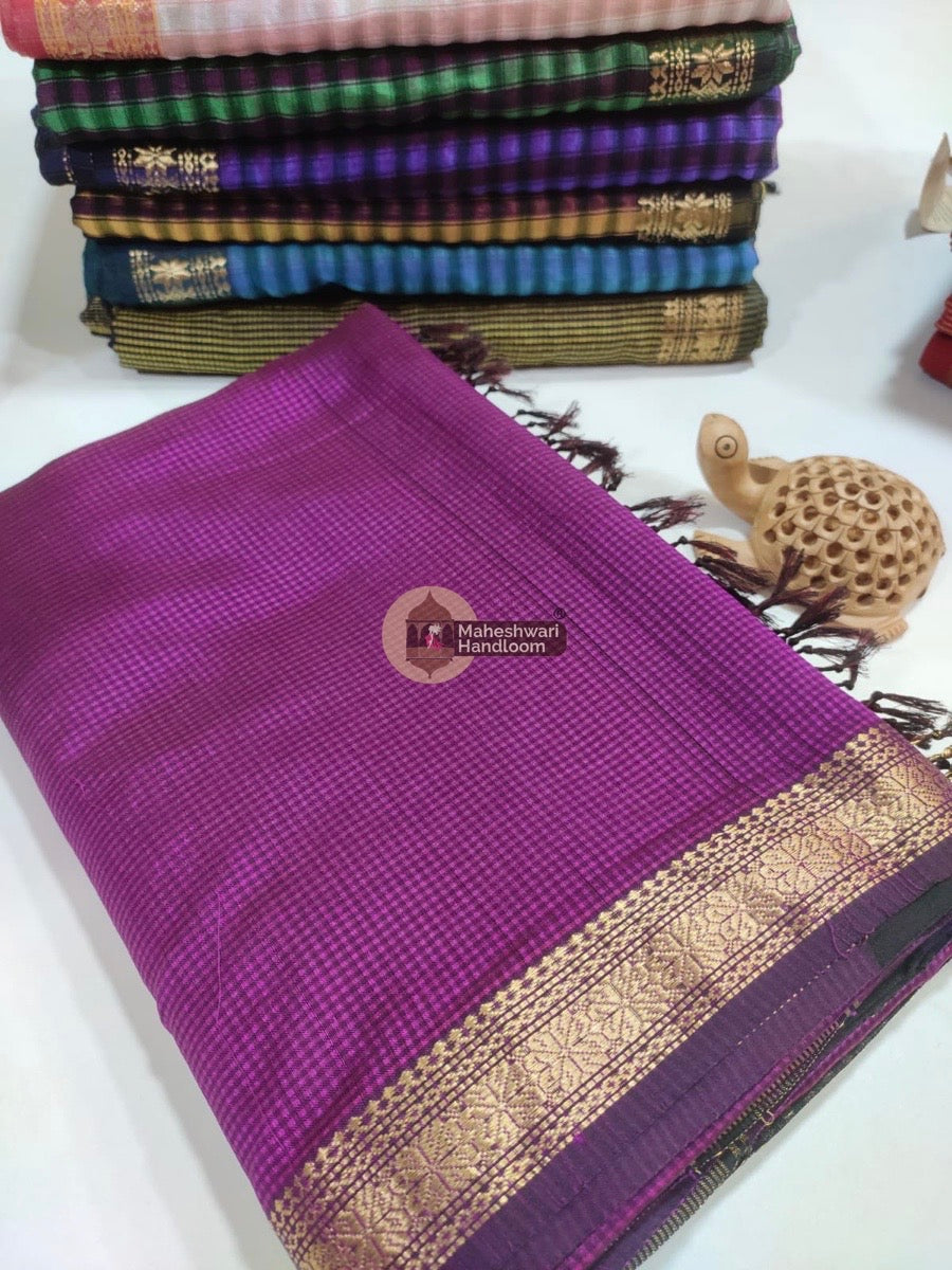 Maheshwari Purple Garbha Reshmi 75% Mulbury Silk Saree 013