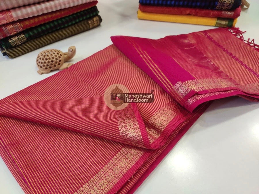 Maheshwari Yellow-Magenta Garbha Reshmi 75% Mulbury Silk Saree 012