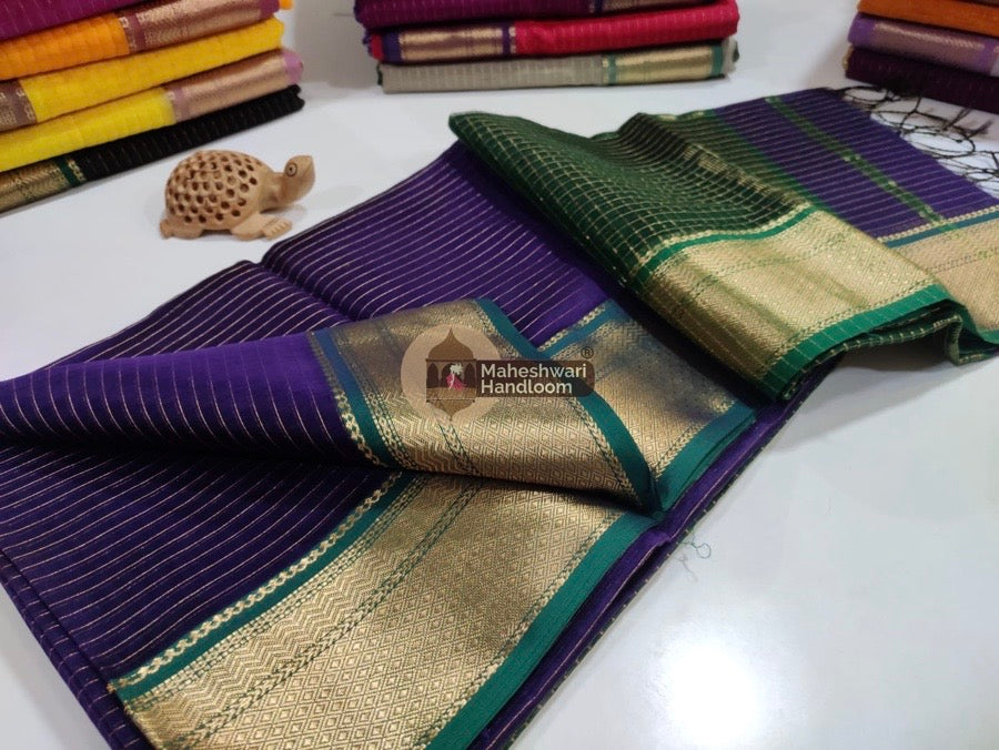 Maheshwari Violet Self Zari Lining Body Saree 036