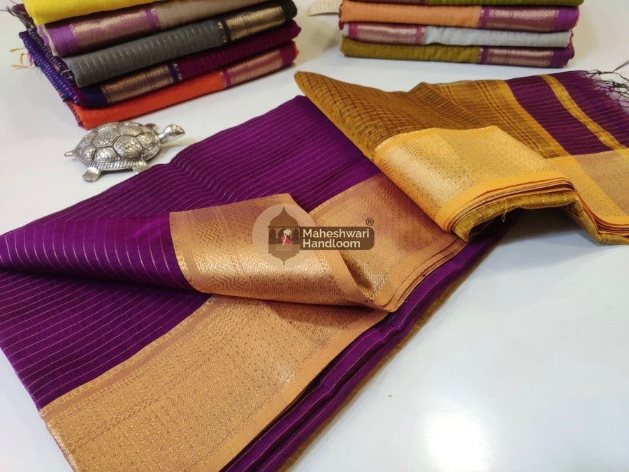 Maheshwari Violet Self Zari Lining Body Saree 03