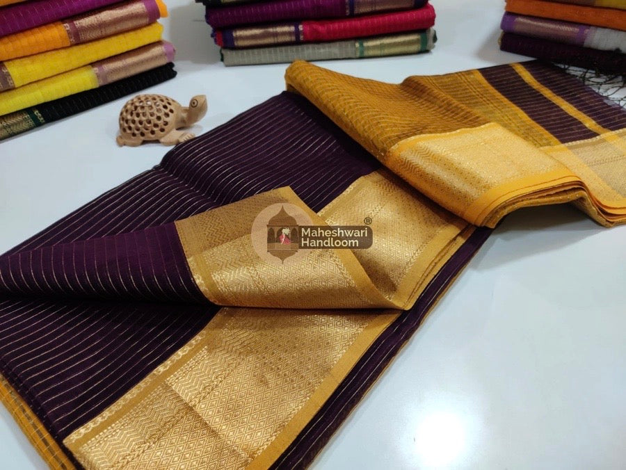 Maheshwari Wine Self Zari Lining Body Saree 027