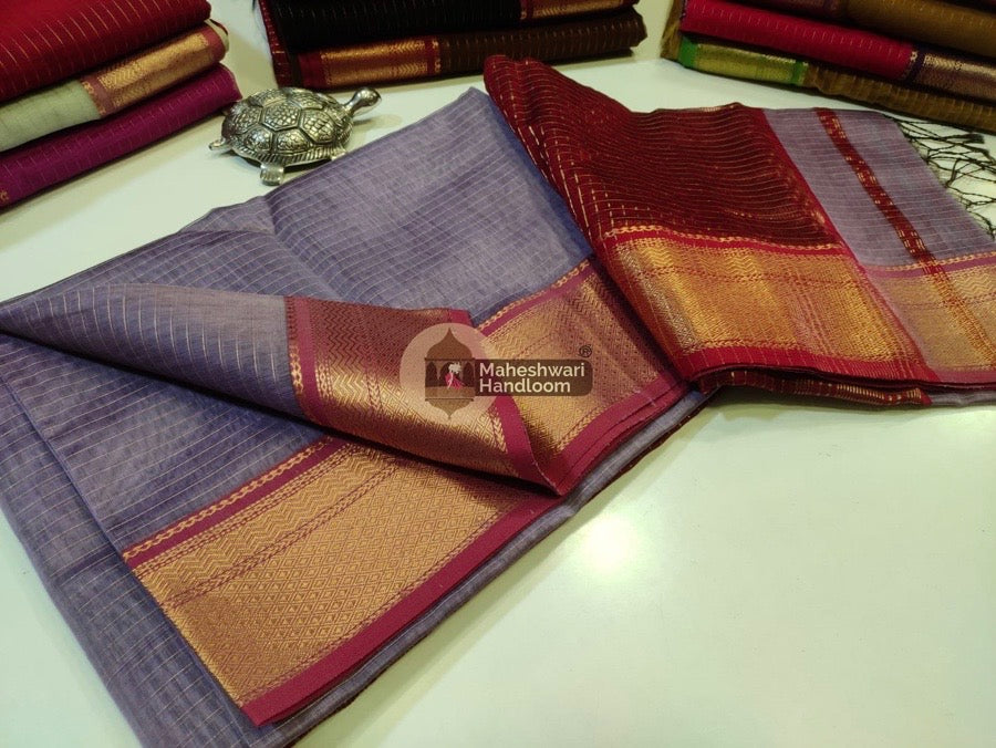 Maheshwari Light Lavender Self Zari Lining Body Saree 016