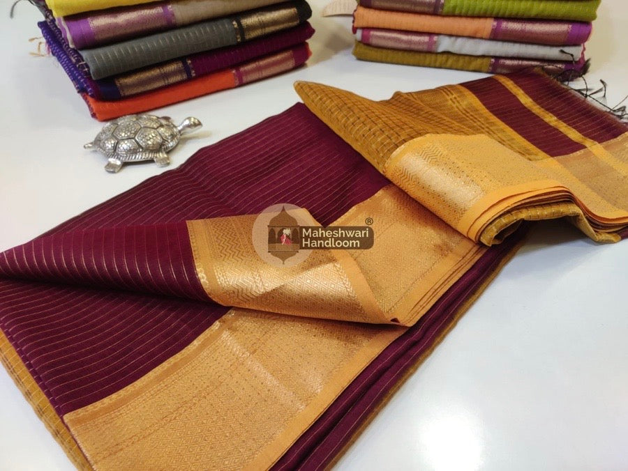 Maheshwari Wine Self Zari Lining Body Saree 035