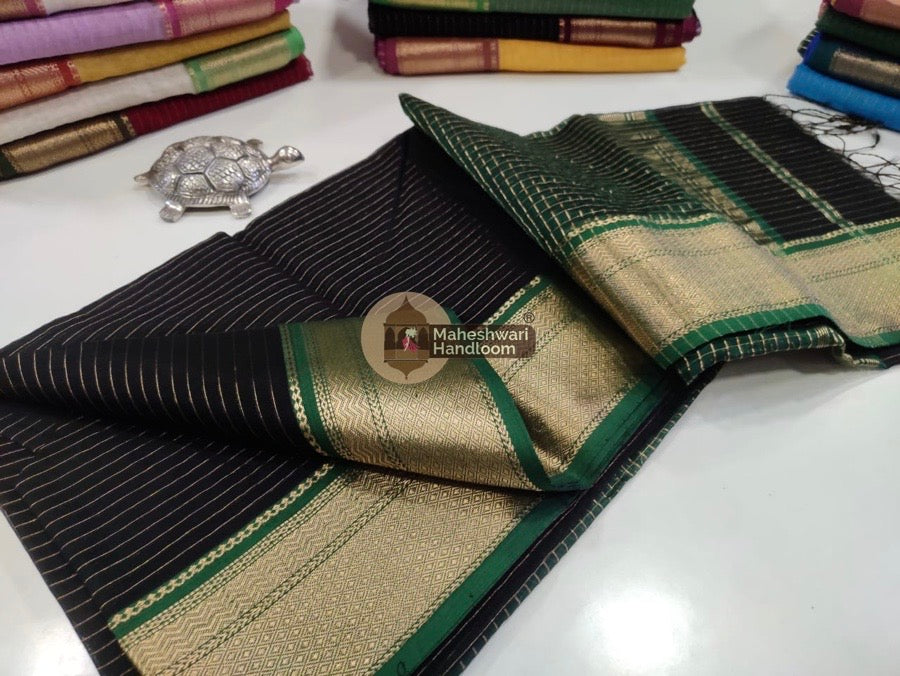 Maheshwari Black Self Zari Lining Body Saree 033
