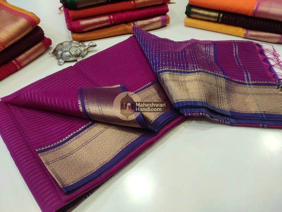 Maheshwari Magenta Self Zari Lining Body Saree 01