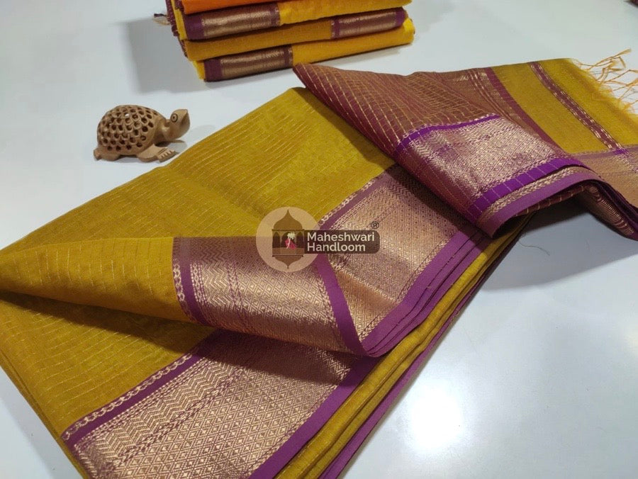 Maheshwari Mustard yellow Self Zari Lining Body Saree 018