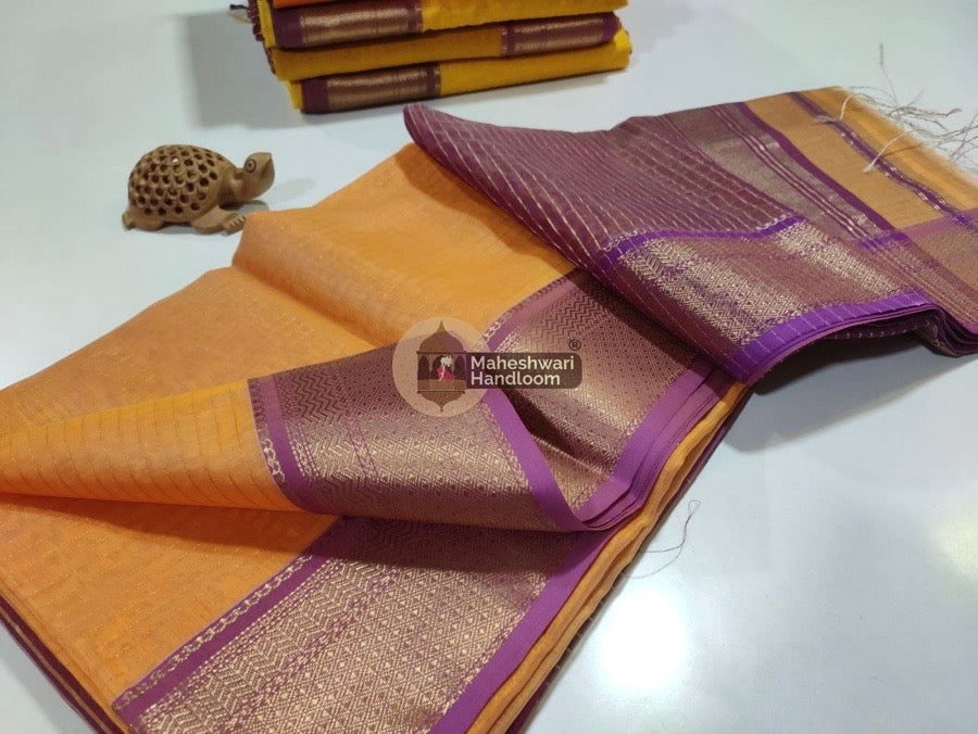 Maheshwari Golden Yellow Self Zari Lining Body Saree 012