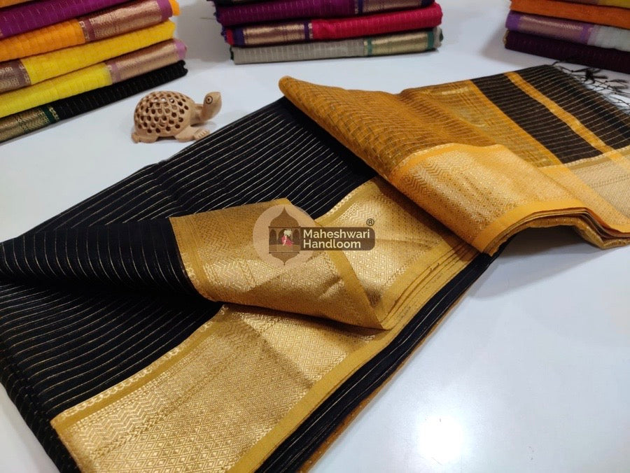 Maheshwari Black Self Zari Lining Body Saree 031