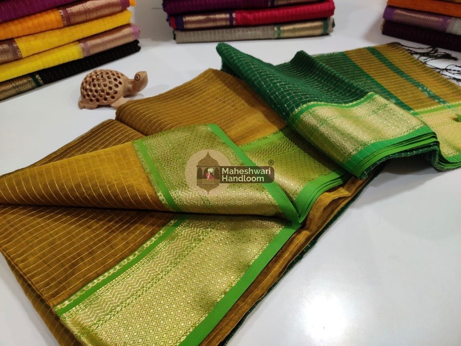 Maheshwari Mustard Self Zari Lining Body Saree 011