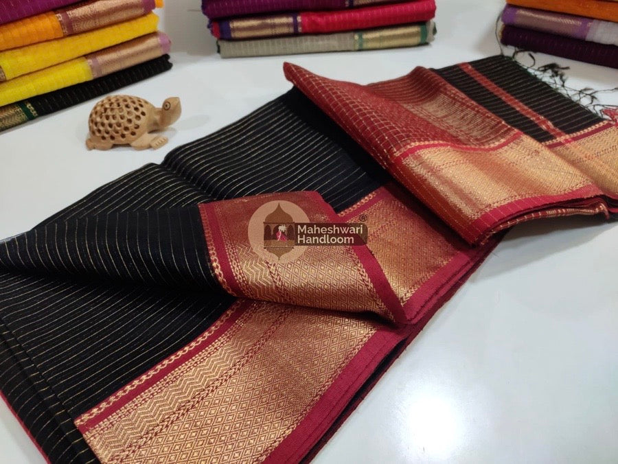 Maheshwari Black Self Zari Lining Body Saree 030