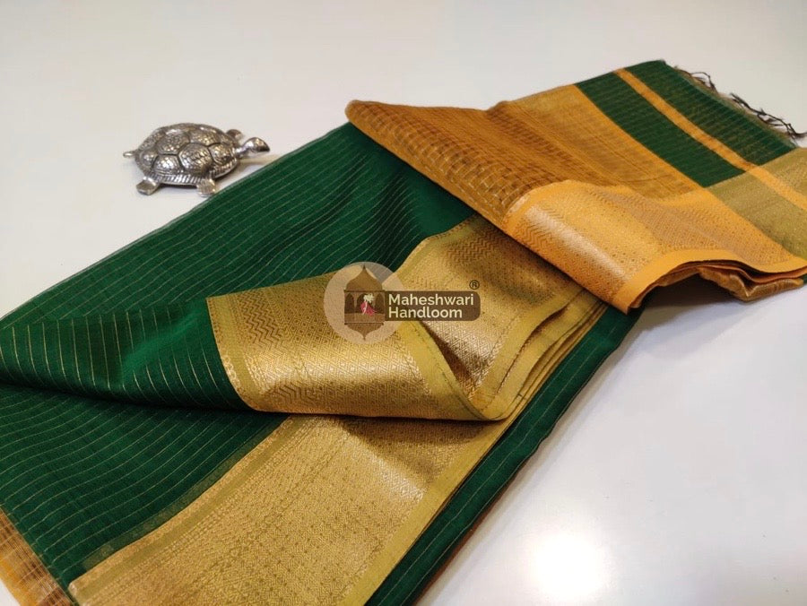 Maheshwari Green Self Zari Lining Body Saree 026