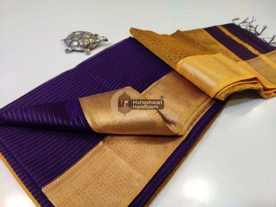 Maheshwari Purple Self Zari Lining Body Saree 028