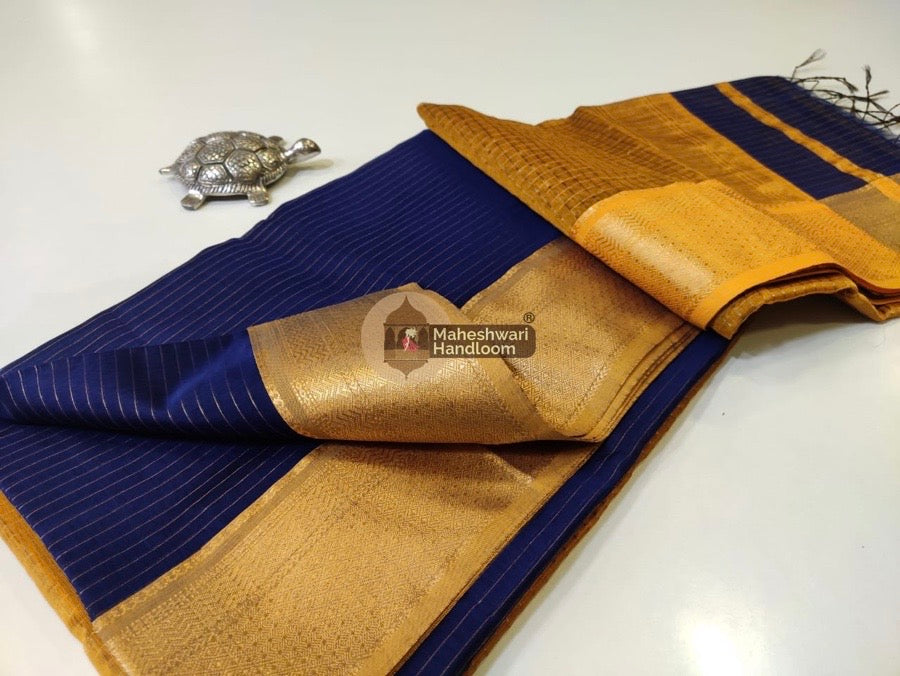 Maheshwari Navy Blue Self Zari Lining Body Saree 029