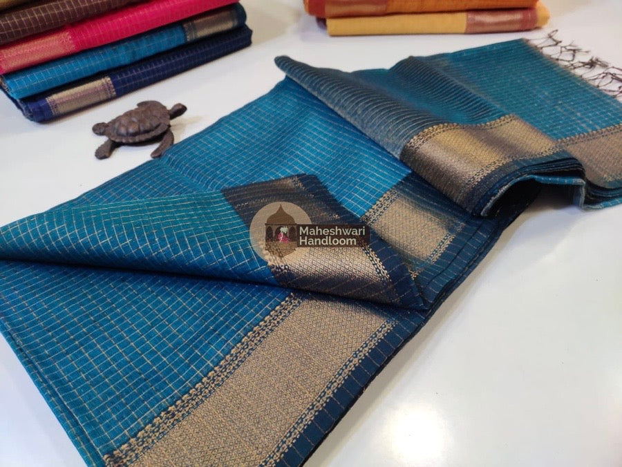 Rama Green Zari Check Saree 02