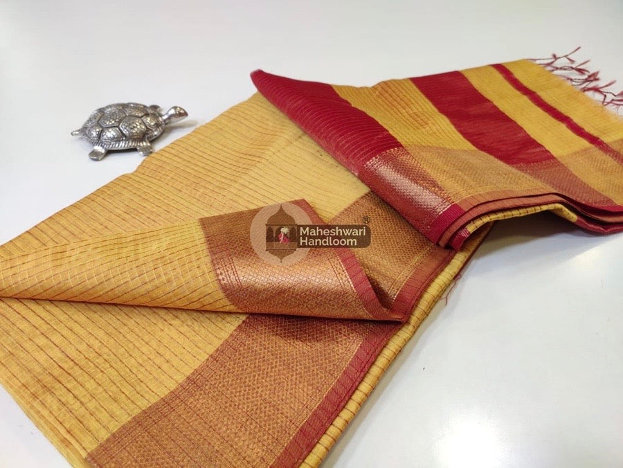 Light Mustard Yellow Zari Checks Saree 039