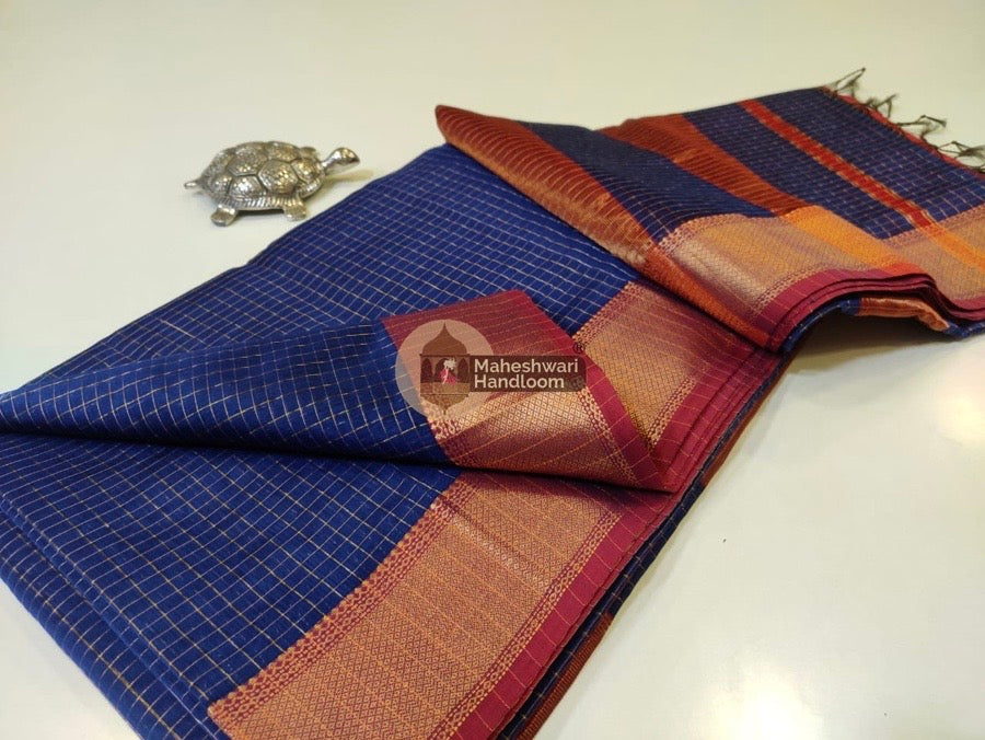 Royal Blue Zari Checks Saree 042