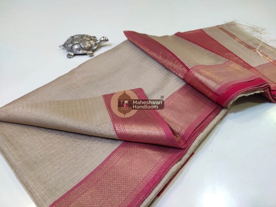 Beige Zari Checks Saree 023