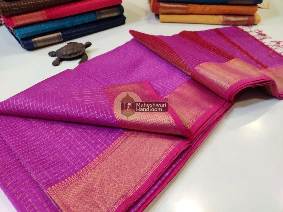Lavender Zari Checks Saree 050