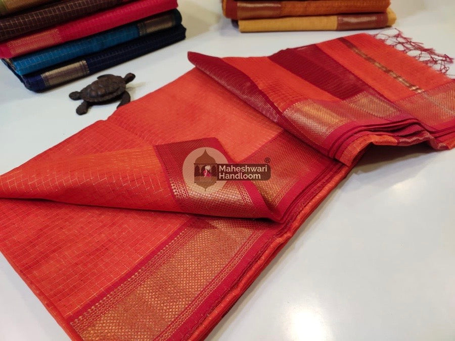 Orange Zari Checks Saree 043