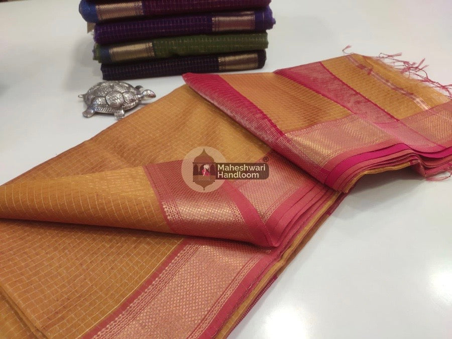 Mustard Zari Checks Saree 046