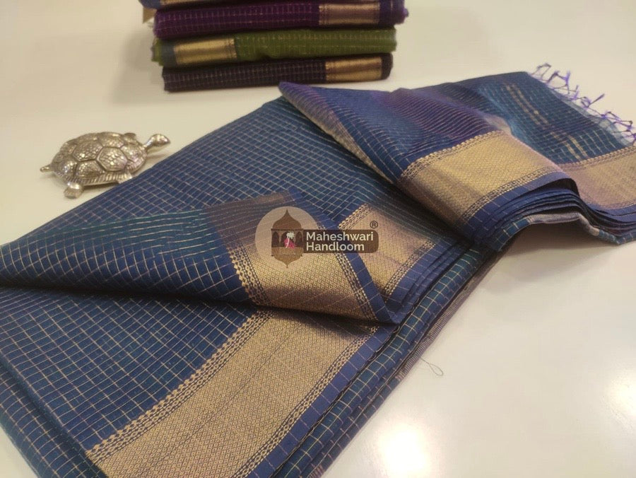 Jarman Blue Zari Checks Saree 021