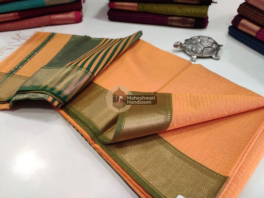 Papaya Orange Zari Checks Saree 038